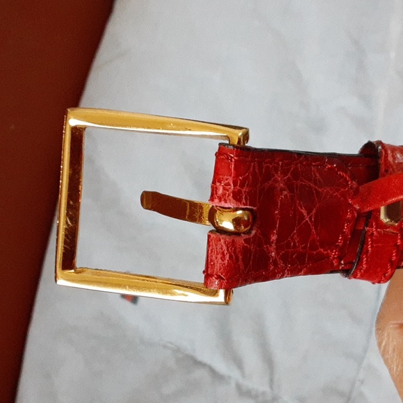 Authentic Chanel Red Crocodile 24k Buckle Size 80/32 Made In Italy - Picture 3 of 10